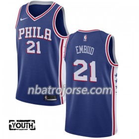 Barn Philadelphia 76ers Tröja Joel Embiid 21 Nike 2017-18 Blå Swingman